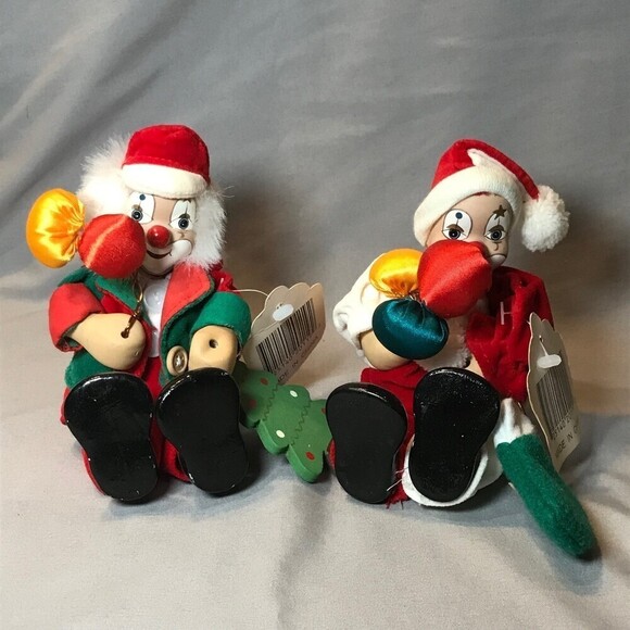 Vintage Christmas Clown Ceramic and Cloth Plush Decor - Picture 1 of 7